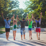 group of friends walking together